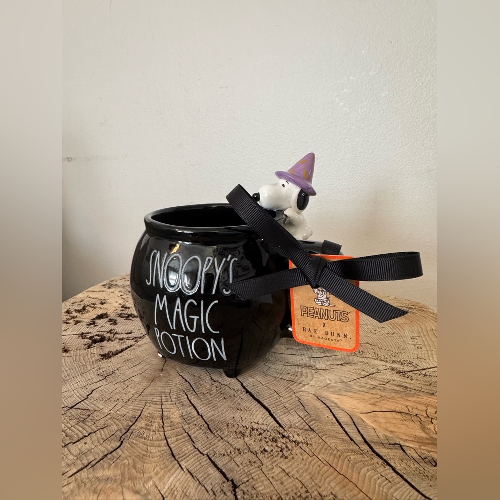 NWT 2024 Peanuts X Rae Dunn Snoopy’s Magic Potion Black Mug *small flaw*